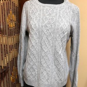 New Talbots grey cable L/S sweater size a Large